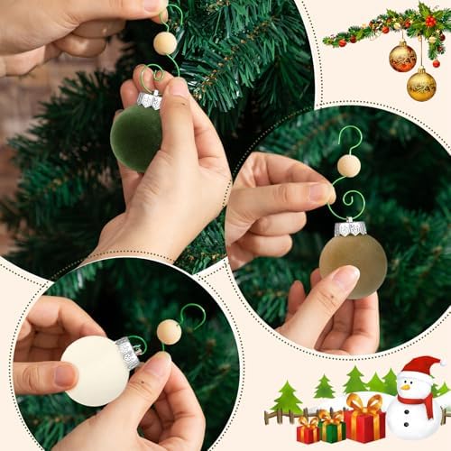 Cinnvoice 24 Pcs Velvet Christmas Ornament Hooks Christmas Tree Decorative Shaped Hangers Green Wire Swivel Ornament Metal Hooks with Velvet Beaded for Crafts Xmas Tree Decoration - Image 6