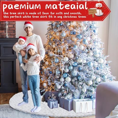 Libima 84 Inches Large Christmas Tree Skirt Faux Fur Xmas Tree Skirt White Plush Velvet with Gold Sequins Snowflakes for Xmas Decorations Merry Christmas Party Winter Home Holiday Ornaments - Image 6