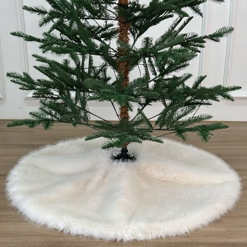 Huntsman High-Pile Faux Fur Christmas Tree Skirt with Hidden Slide Clasp Closure and Durable Microfiber Backing (Ivory, 36-Inch) - Image 6