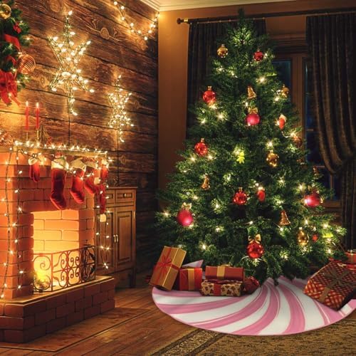White Pink Candy Christmas Tree Skirt 36inch Vintage Xmas Decor - Image 7