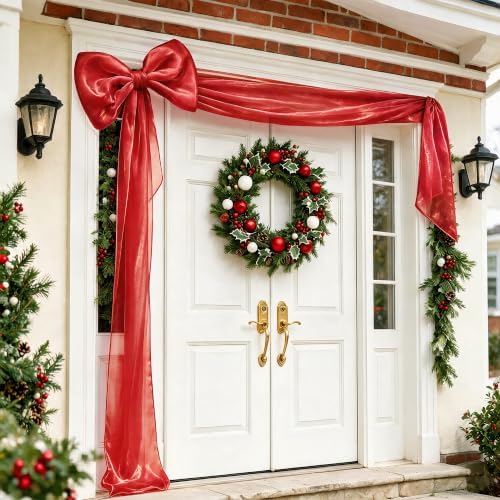 Big Satin Bow Coquette Room Decor, 16x79 Inch Large Christmas Bows for Birthday Decorations, Christmas Tree Topper, Girl Room Decor, Bachelorette, Wedding, Baby Shower, Front Door, Wreath (Red) - Image 7
