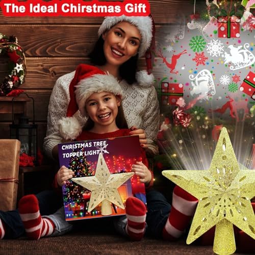 10" Christmas Tree Topper Star Lighted with 6 Projection Modes, Light Up Christmas Tree Topper Built-in LED Rotation Light, 3D Glitter Dynamic Projector Tree Top for Xmas Party Decorations Gift - Image 6