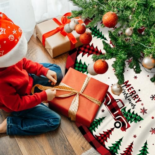 Christmas Tree Skirt Red Buffalo Plaid Xmas Tree Skirts Mat 48 Inches - Image 5