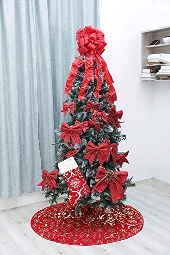 Flash World 48 Inch Large Christmas Tree Skirt Xmas Soft Cover Mat Decor Snowflake Collar Farmhouse Tree Skirt for Holiday Ornaments Party Home Indoor Decorations (Red, 48INCH) - Image 4