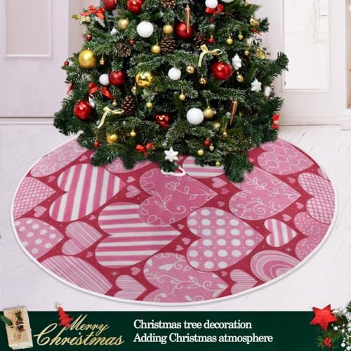 SUABO Valentine Pink Love Hearts 48 Inch Christmas Tree Skirt, Soft Xmas Tree Mat for Party Decoration Holiday Decor Christmas Decorations Indoor Outdoor - Image 6