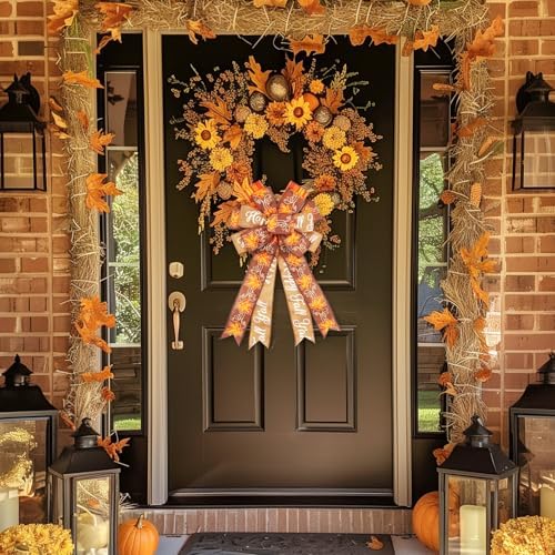 2 Pack Large Fall Wreath Bow 20x11 Inch, Wired Thanksgiving Tree Topper Bow - Image 7