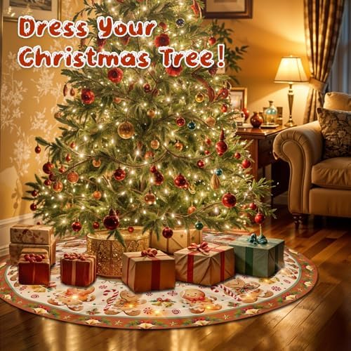 Christmas Tree Skirt with LED Lights, 36 Inch Christmas Skirt Tree Decoration with Gingerbread Man, Christmas Trees Mat for Under Trees Holiday Party Indoor Decorations, Gift for Women Wife Mom - Image 6