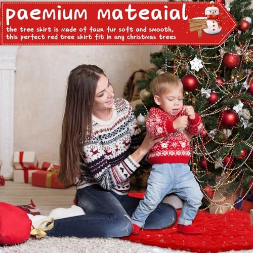 Libima 70 Inches Large Christmas Tree Skirt Faux Fur Red Xmas Tree Skirt Plush Velvet with Silver Sequins Snowflakes for Xmas Decorations Merry Christmas Party Winter Holiday Ornaments - Image 6