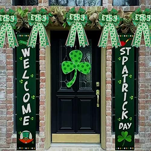 St Patricks Day Bow for Wreath Decorations,St Patricks Day Tree Topper Bows,Large Burlap White Green Glitter Shamrock Bowknot Irish Holiday Crafts Bows for Front Door Outdoor Outside - Image 6