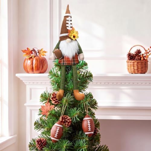 Soulchen 17.7 Inch Fall Football Gnome Tree Topper, Nordic Tomte Plush - Image 6
