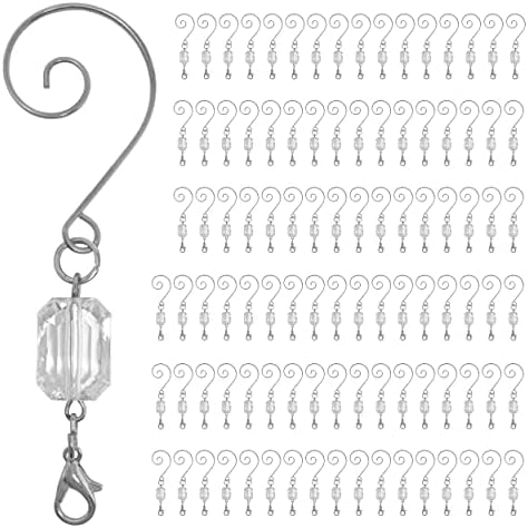 Christmas Ornament Hooks Clear Acrylic Gem Bead Ornament Hangers with Silver Wire and Lobster Claw Clips, Pack of 100 Decorative Ornament Hook Assortment for Christmas Tree Ornaments, 3 Inch - Image 6