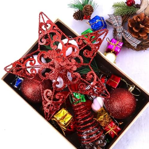 Aneco 10 Inches Metal Glittered Christmas Tree Topper Star Treetop Decoration for Christmas Home Decor, Red - Image 7