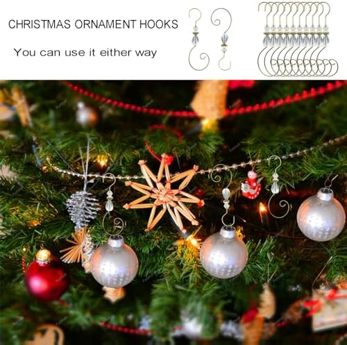 Furimuk 20 Pcs Christmas Ornament Hooks Beaded Hangers with Clear Acrylic Wire Gold S-Shaped Hangers Hook Swirl Hanger Metal Hooks with Crystal Beaded for Crafts Xmas Tree Decoration - Image 4
