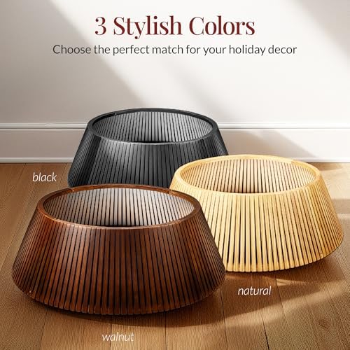 Best Choice Products Christmas Tree Collar, Solid Wood Slatted Tree Skirt Holiday Accessory for Home - Walnut - Image 6