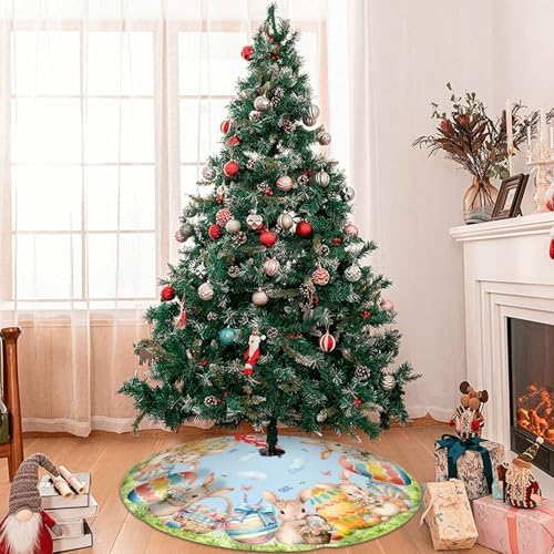 Easter Bunny Eggs Tree Skirt 36 Inch Rabbit Christmas Tree Skirt Xmas Ornaments for Holiday Party Decorations Indoor Outdoor - Image 7