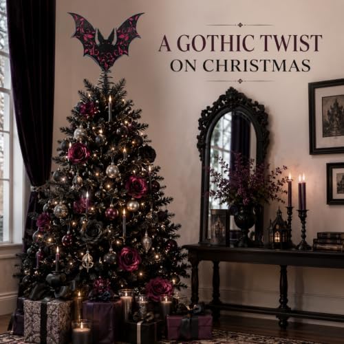 Halloscume 7.87 Inch Bat Tree Topper Gothic Metal Bat Christmas Tree Topper - Image 6