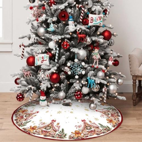 Gingerbread Christmas Tree Skirt 48Inch Red and Gold Xmas Tree Decorations - Image 7