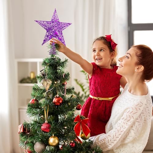 URATOT 8 Inches Glittered Christmas Tree Topper Purple Metal Christmas Treetop Hallow Wire Star Topper for Christmas Home Decoration - Image 7
