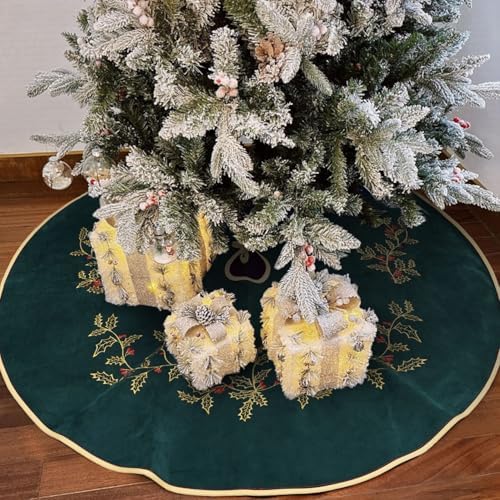 Green Christmas Tree Skirt Velvet 48 inch,Large Embroidered Vintage Dark Green Tree Skirt, Elegant Fur Plush Xmas Tree Skirts for Merry Christmas Party Xmas Tree Decorations - Image 7