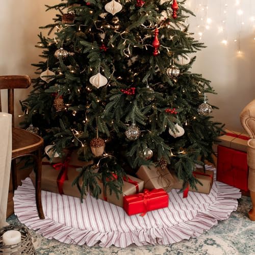 Sosation 48 Inch Vintage Christmas Tree Skirt Red White Striped - Image 7