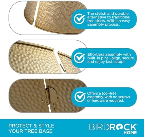 BIRDROCK HOME 4-Panel Hammered Metal Christmas Tree Collar - Stylish Holiday Tree Skirt Alternative - Durable Iron Construction Base Cover - Protects Tree Base from Pets - Easy Assembly - Gold - Image 6