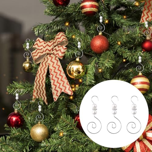 INCREWAY 30 PCS Ornament Hooks Silver S-Shaped Hangers Hook Swirl Christmas Tree Hanger Metal Hooks with Artificial Pearl - Image 5