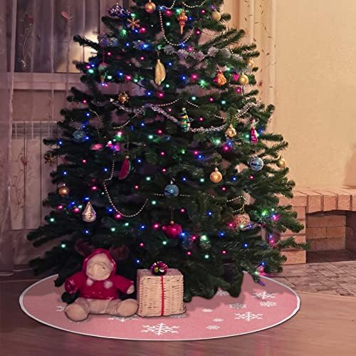 N&T NIETING Christmas Tree Skirt, 30 Inch Rustic Burlap Tree Skirt with White Snowflakes Printed Tree Mat Xmas Tree Holiday Decoration, Pink - Image 6