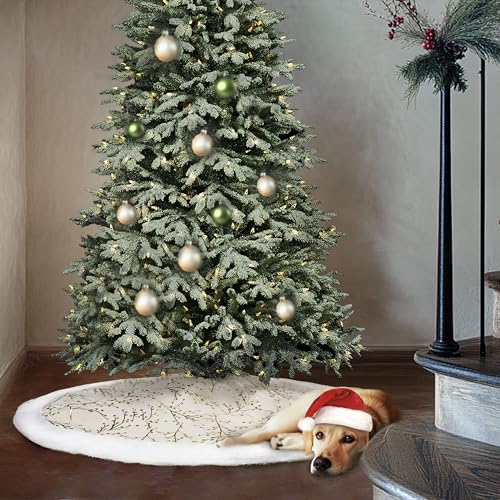 36 Inch Christmas Tree Skirt,White and Gold Faux Fur Xmas Tree Skirt,Thick Plush Velvet Tree Skirt for 4ft/6ft/7.5ft/9ft Christmas Trees,Large White Christmas Tree Skirt for Holiday Decoration - Image 7