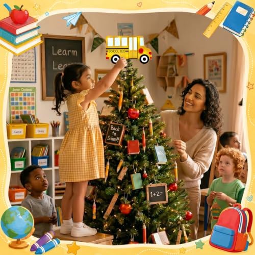 7.9 x 7.9 Inch Wooden School Bus Lighted Back to School Tree Topper - Image 7