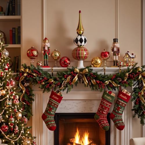 Gejoy Mercury Glass Christmas Finials Tree Topper Vintage Carnival Ornaments Spherical Blown Glass Xmas Tree Topper Finials Pliad Holiday Indoor Suitable for Party Decoration, 9.8inches - Image 6