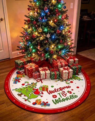 Christmas Tree Skirt 48 Inches, Green Soft and Funny Farmhouse Christmas Decorations Holiday Party Indoor Outdoor Home Decor - Image 7