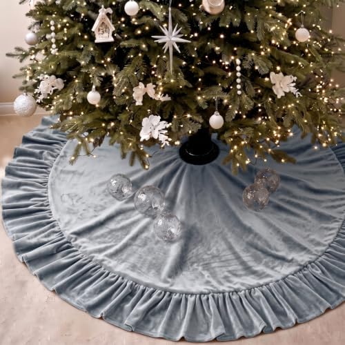 Velvet Christmas Tree Skirt, 60 Inches, Bow Style, Haze Light Blue by Vertintong