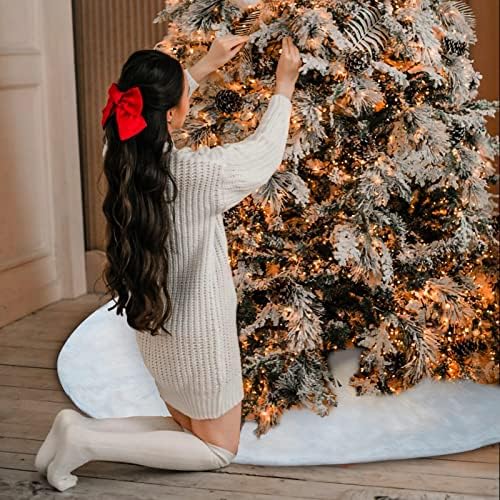 Nackiy White Christmas Tree Skirt, Faux Fur Plush Holiday Decor, 48 Inch - Image 6