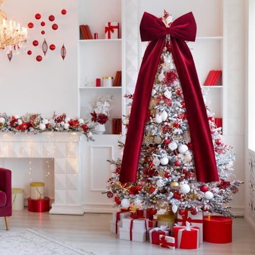 Knitgrip Extra Large Velvet Christmas Tree Topper Bow, Burgundy, 71 Inch - Image 6
