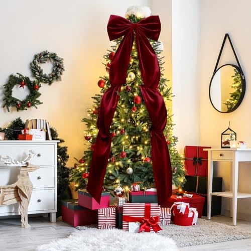 Knitgrip Extra Large Velvet Christmas Tree Topper Bow, Burgundy, 118 Inch - Image 7