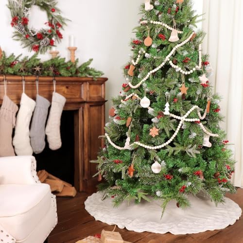 48 inch Christmas Tree Skirt: Crossed Edge Knit Tree Skirt for 7.5ft Tree, Cream White Tree Skirt, Vintage Tree Skirts, Rustic Farmhouse Christmas Decorations - Image 7