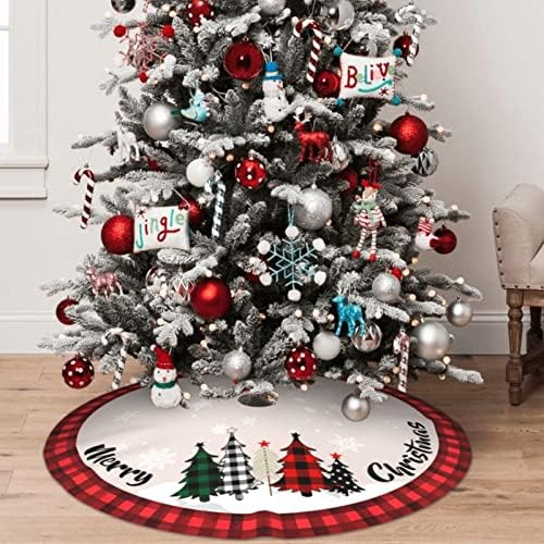 Christmas Tree Skirt 48 Inch Rustic Red Black Buffalo Plaid Tree Decoration - Image 5