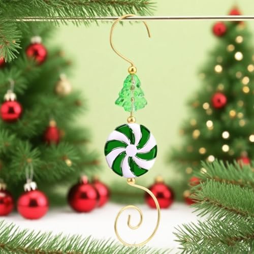 12 Pcs Christmas Ornament Hooks for Hanging Decorations, Candy Xmas Tree Bead Wire Hangers Tree Decorating Hangers Decor for Christmas Party Decoration (Green) - Image 7