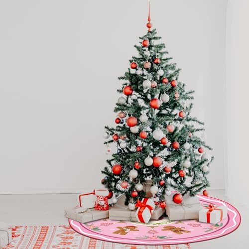 Blosssound Christmas Tree Skirt,48 Inch,Gingerbread Man,Pink, Green - Image 7