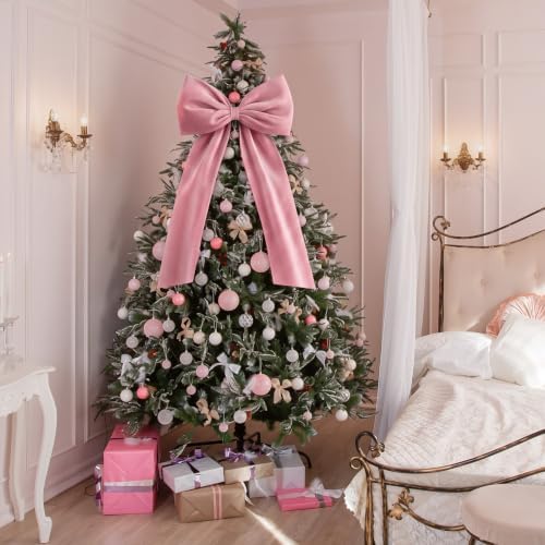 Knitgrip Extra Large Velvet Christmas Tree Topper Bow, Pink, 47 Inch - Image 6