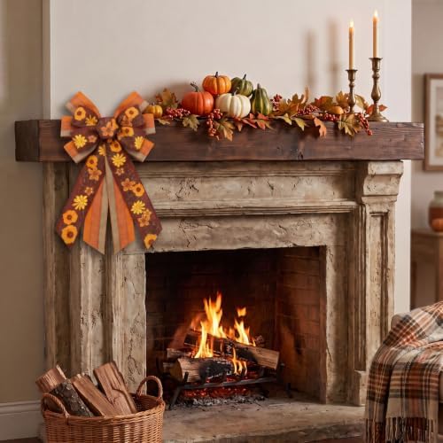 Large Thanksgiving Fall Wreath Bow, Orange Floral Tree Topper Bows - Image 6