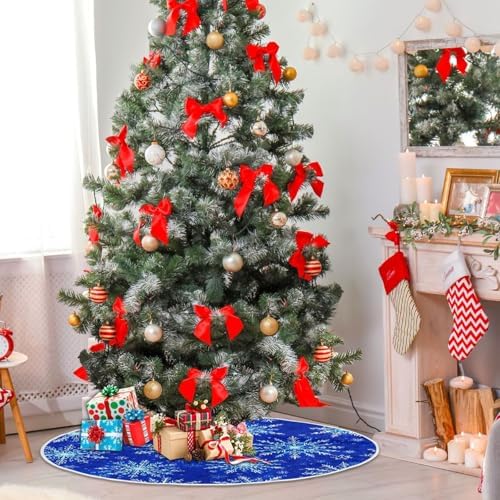 Christmas Tree Skirt Blue Snowflakes Small Xmas Tree Skirts Decorations 36 inch Burlap Tree Mat Cover for 4 ft Trees Holiday Party - Image 6