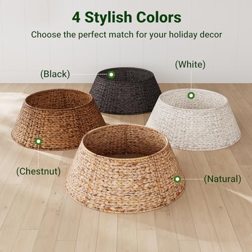 ELYKEN 28-Inch Woven Rattan Christmas Tree Collar, Stylish Hyacinth 5-Piece Tree Skirt for Artificial Trees, Wicker Tree Base Cover with Cord Cut-Out for Home Decor, Living Room Display, White Wash - Image 7