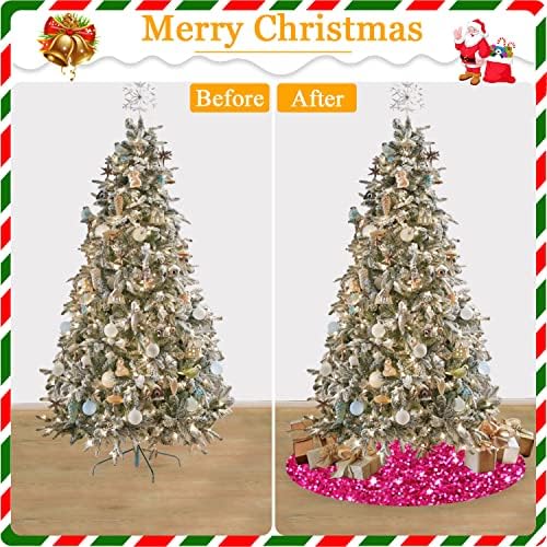FANPROMS Hot Pink Christmas Tree Skirt Sequin 21 Inch Double Sided Velvet Tree Skirts for Small Tabletop Christmas Tree Glitter Pink Xmas Tree Base Cover for Christmas Holiday Party Decorations - Image 6