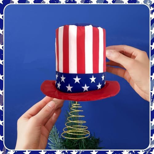 4th of July Tree Topper, Top Hat Christmas Tree Topper, Independence Day Tree Ornaments Christmas Tree Decor for Holiday Xmas Party Home (4th of July, One Size) - Image 7
