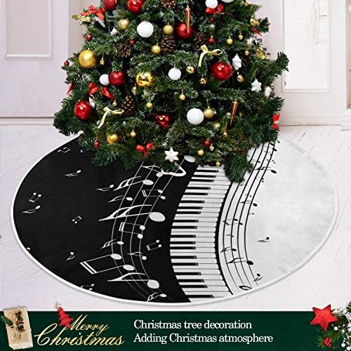 Blueangle 35.4Inch Piano Keys Musical Notes Christmas Tree Skirt Large Round Tree Skirt Polyester Christmas Tree Skirt Christmas Decorations - Image 6