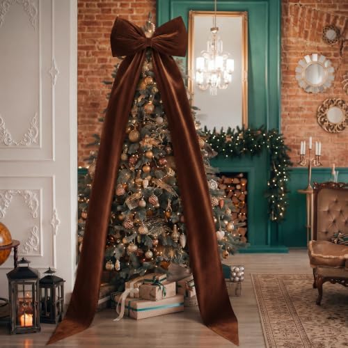Knitgrip Extra Large Velvet Christmas Tree Topper Bow, Brown, 118 Inch - Image 6