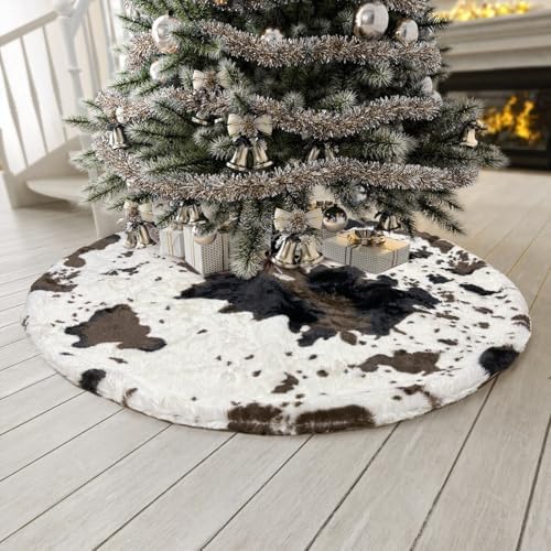 Cow Print Christmas Tree Skirt,60Inch Western Cowhide Tree Shirt,Christmas Tree Decorations Mats, Decor Xmas Holiday Home Party Decorations - Image 4