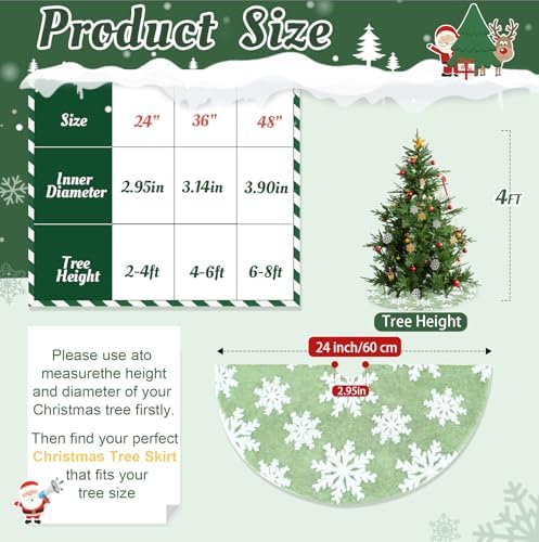 Green Christmas Tree Skirt 24 Inch Snowflakes Faux Fur Mini Tree Skirts Plush Tree Mat for Home Winter Party 4Ft Christmas Tree Decorations - Image 7