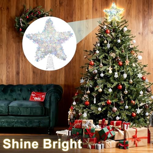 LAWOHO Christmas Tree Topper Star, Exquisite Christmas Decor, 10 Inch Shiny Iridescent Christmas Tree Decoration with 6H Timer, 20 Warm LED Lights for Xmas Tree, Holiday & Party, Indoor Decor - Image 6